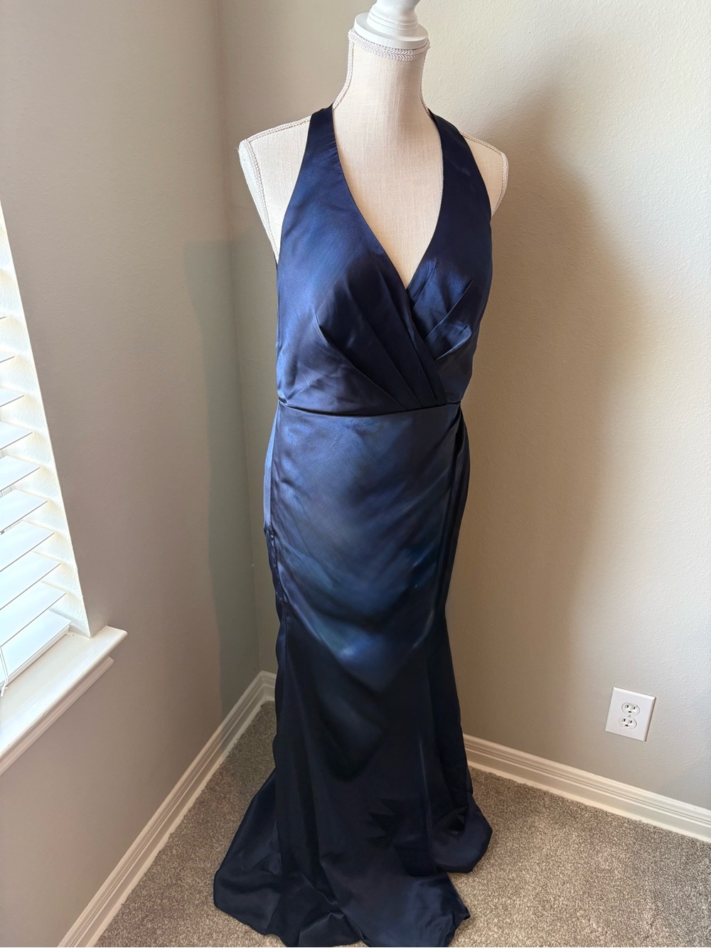 Lina Deep Navy Satin Halter Gown